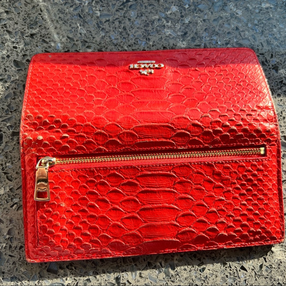 Coach Red Python Embossed Wallet - Picture 4 of 11